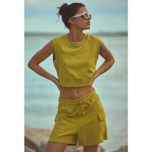 Daily Practice Anthropologie Lime Green Cropped Top Sweat Set Women's size Large